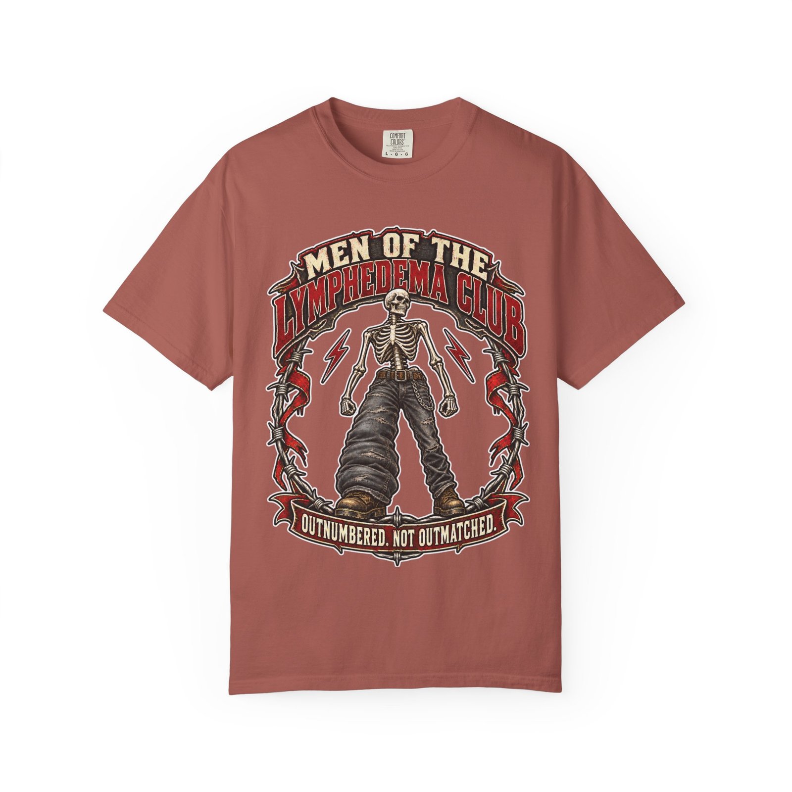Lymphedema Club Graphic T-Shirt — "Men of the Lymphedema Club: Outnumbered, Not Outmatched" - Dark Colors - Image 8