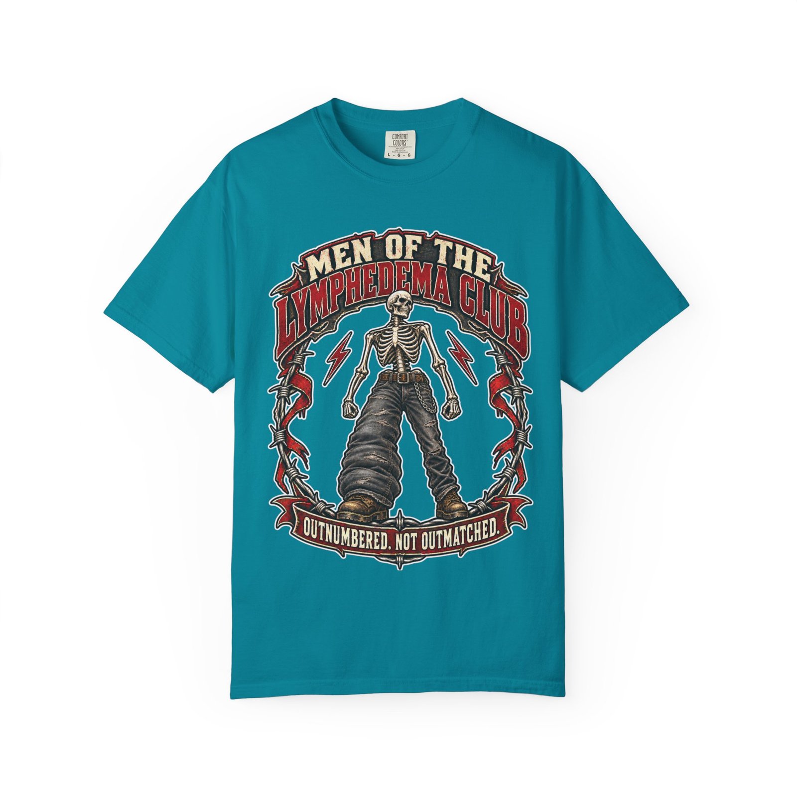 Lymphedema Club Graphic T-Shirt — "Men of the Lymphedema Club: Outnumbered, Not Outmatched" - Dark Colors - Image 5