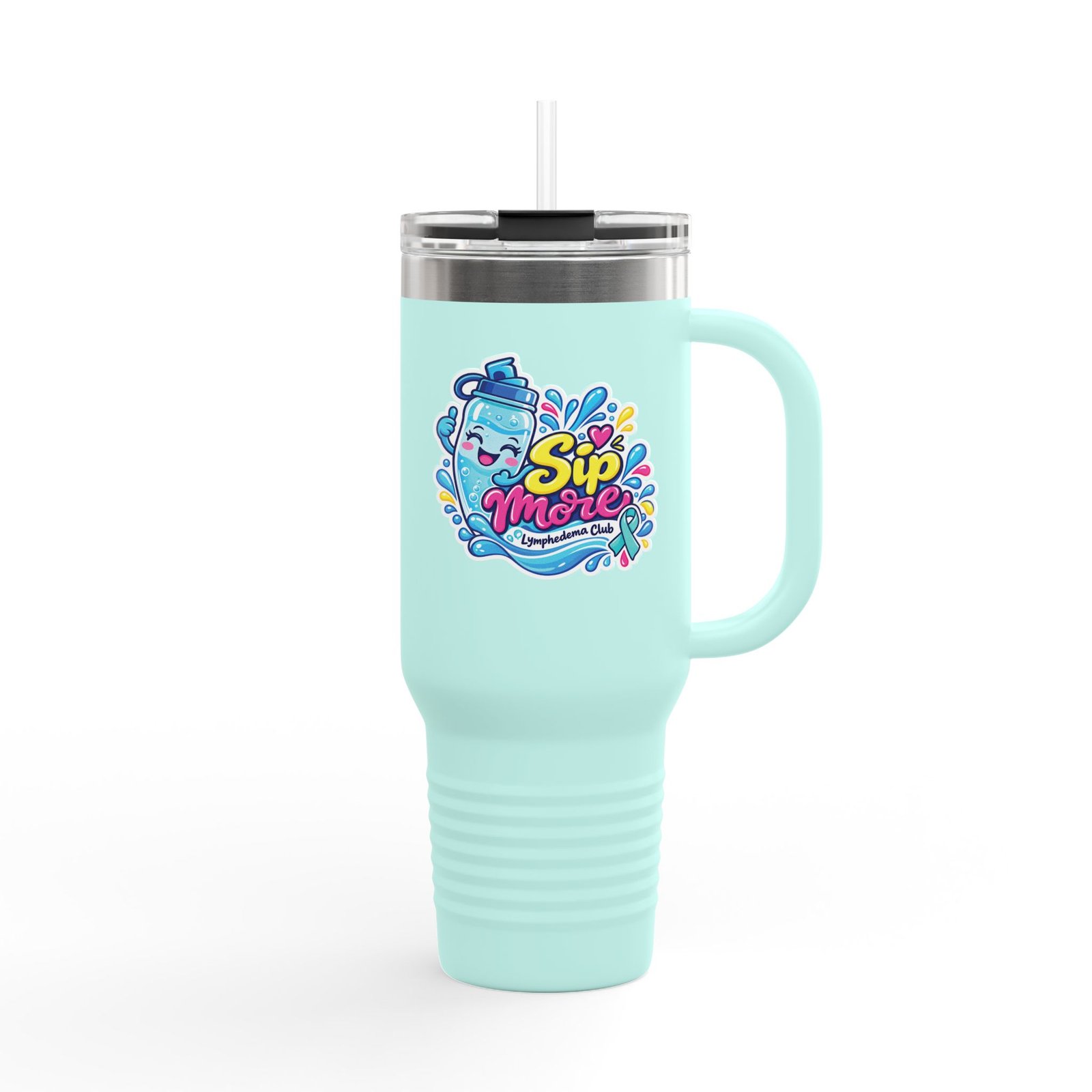40oz Insulated Travel Mug - Colorful 'Sip More' Water Bottle Design