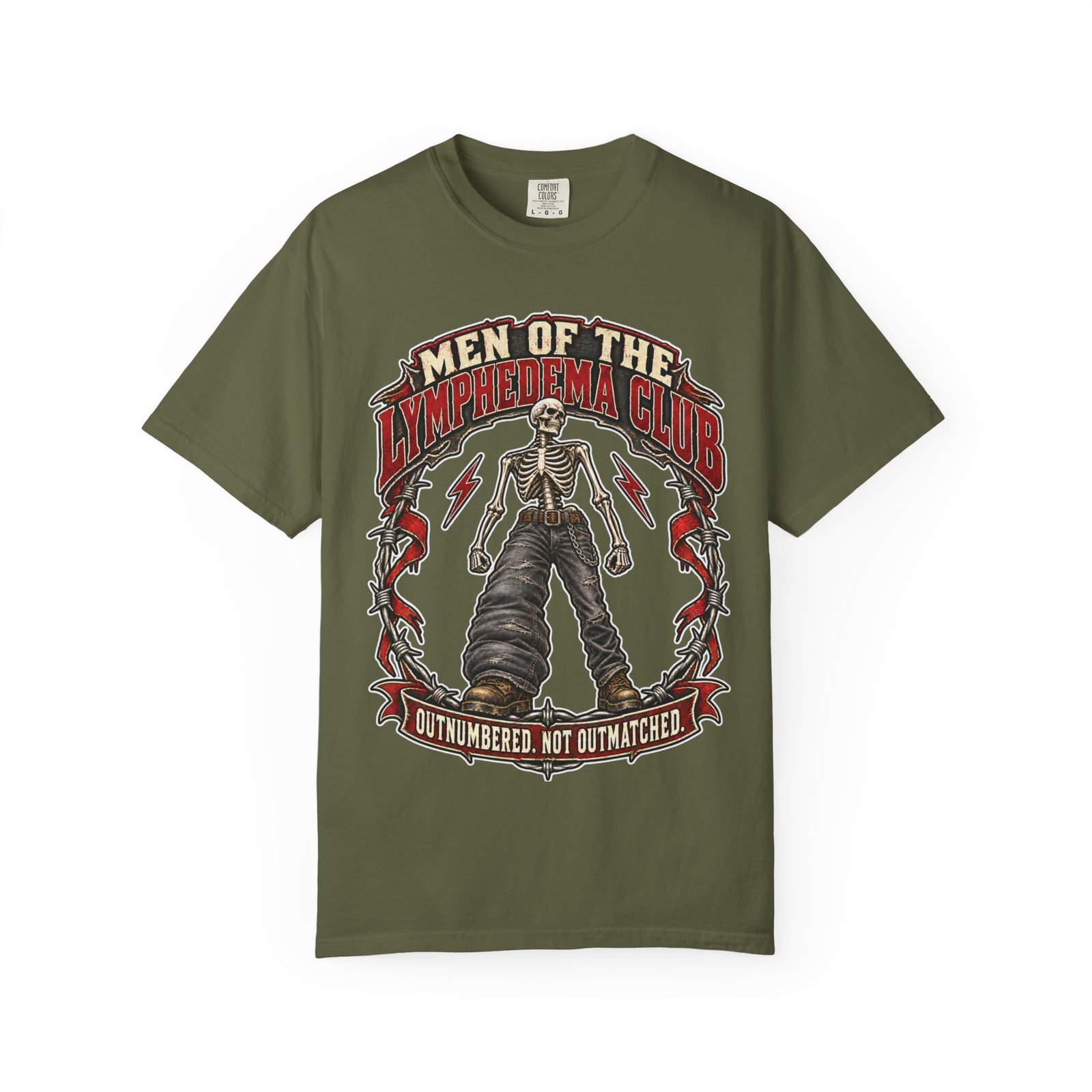 Lymphedema Club Graphic T-Shirt — "Men of the Lymphedema Club: Outnumbered, Not Outmatched" - Dark Colors - Image 14