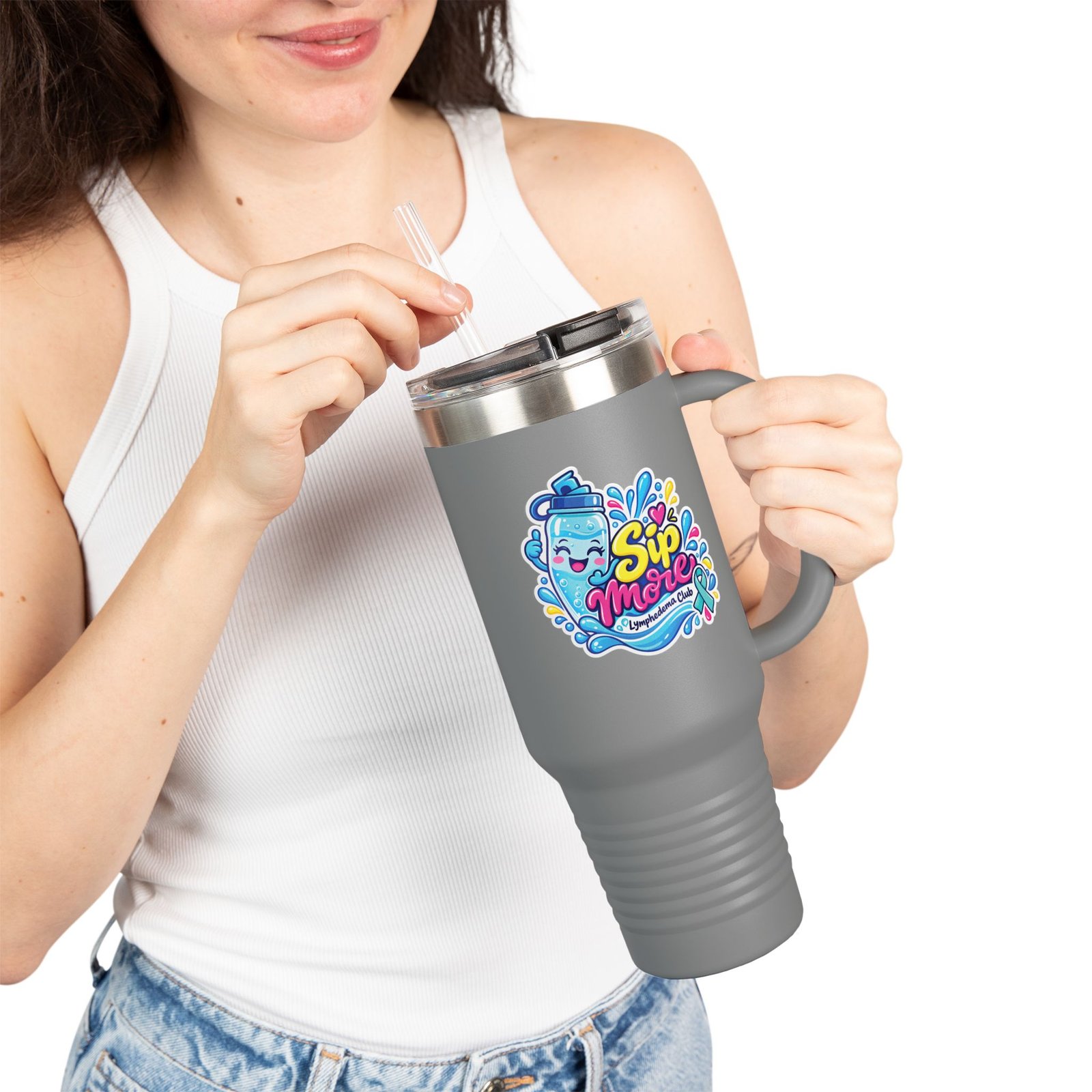 40oz Insulated Travel Mug - Colorful 'Sip More' Water Bottle Design - Image 7