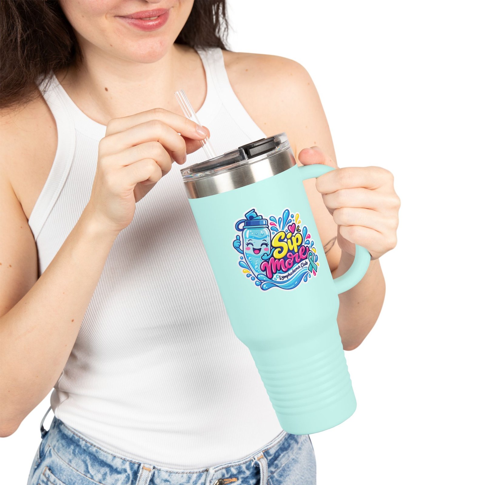 40oz Insulated Travel Mug - Colorful 'Sip More' Water Bottle Design - Image 8