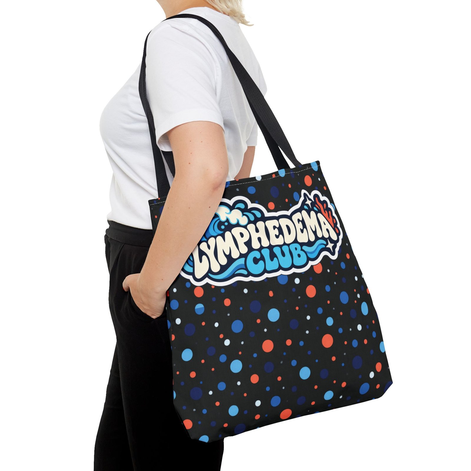 Lymphedema Club Tote Bag – Support Awareness - Colorful Polka Dot Design - Image 5