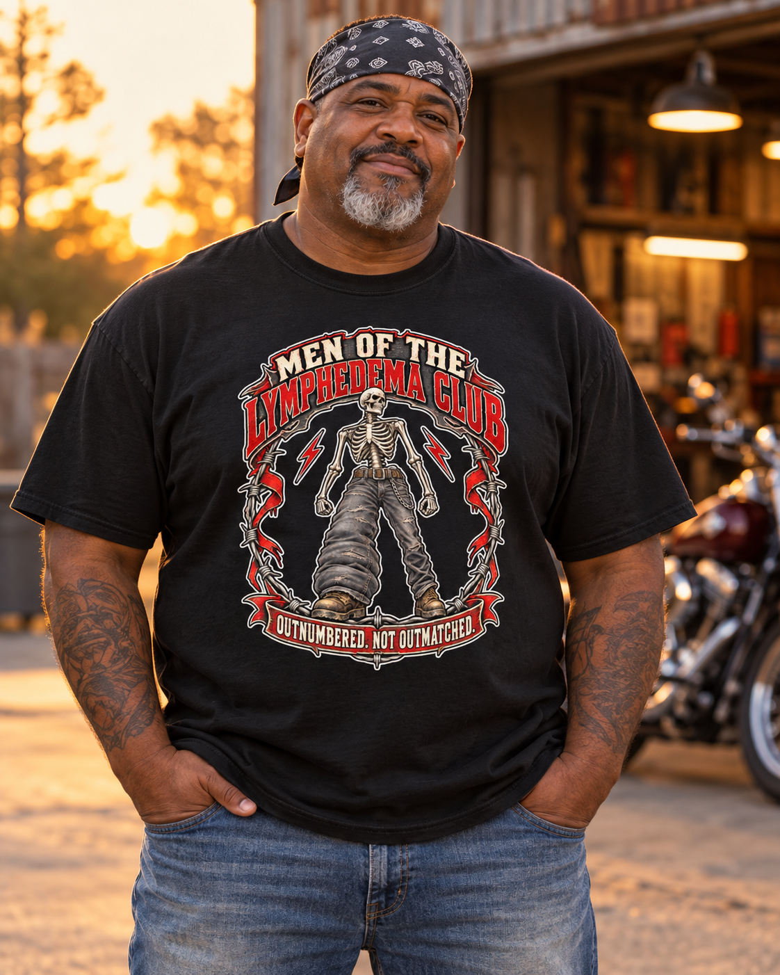 Lymphedema Club Graphic T-Shirt — "Men of the Lymphedema Club: Outnumbered, Not Outmatched" - Dark Colors