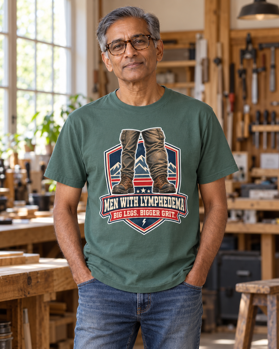 Men With Lymphedema T-Shirt - "Big Legs, Bigger Grit" Awareness Tee - Image 2