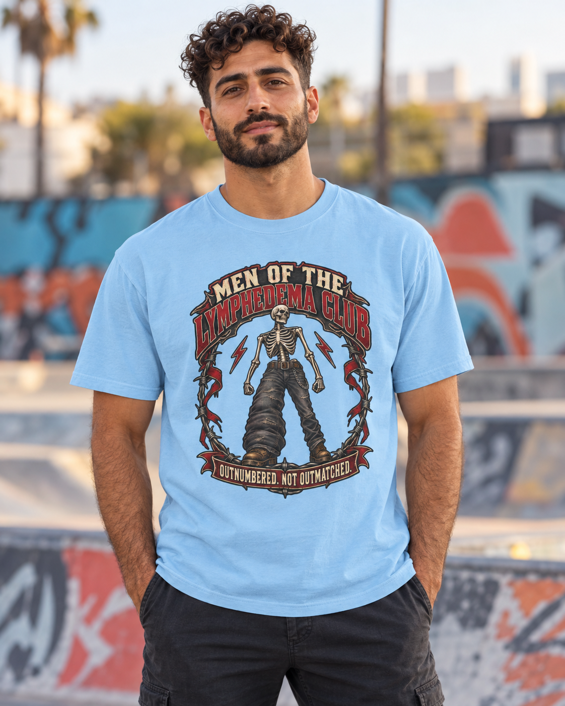 Lymphedema Club Graphic T-Shirt - "Men of the Lymphedema Club: Outnumbered, Not Outmatched" - Image 3