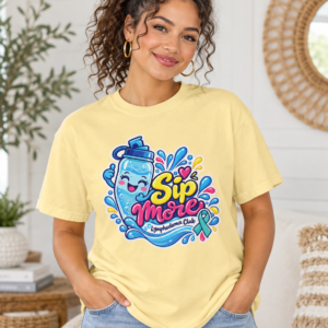 Sip More Water Bottle Tee - Cute Hydration Lymphedema Club Graphic T-Shirt