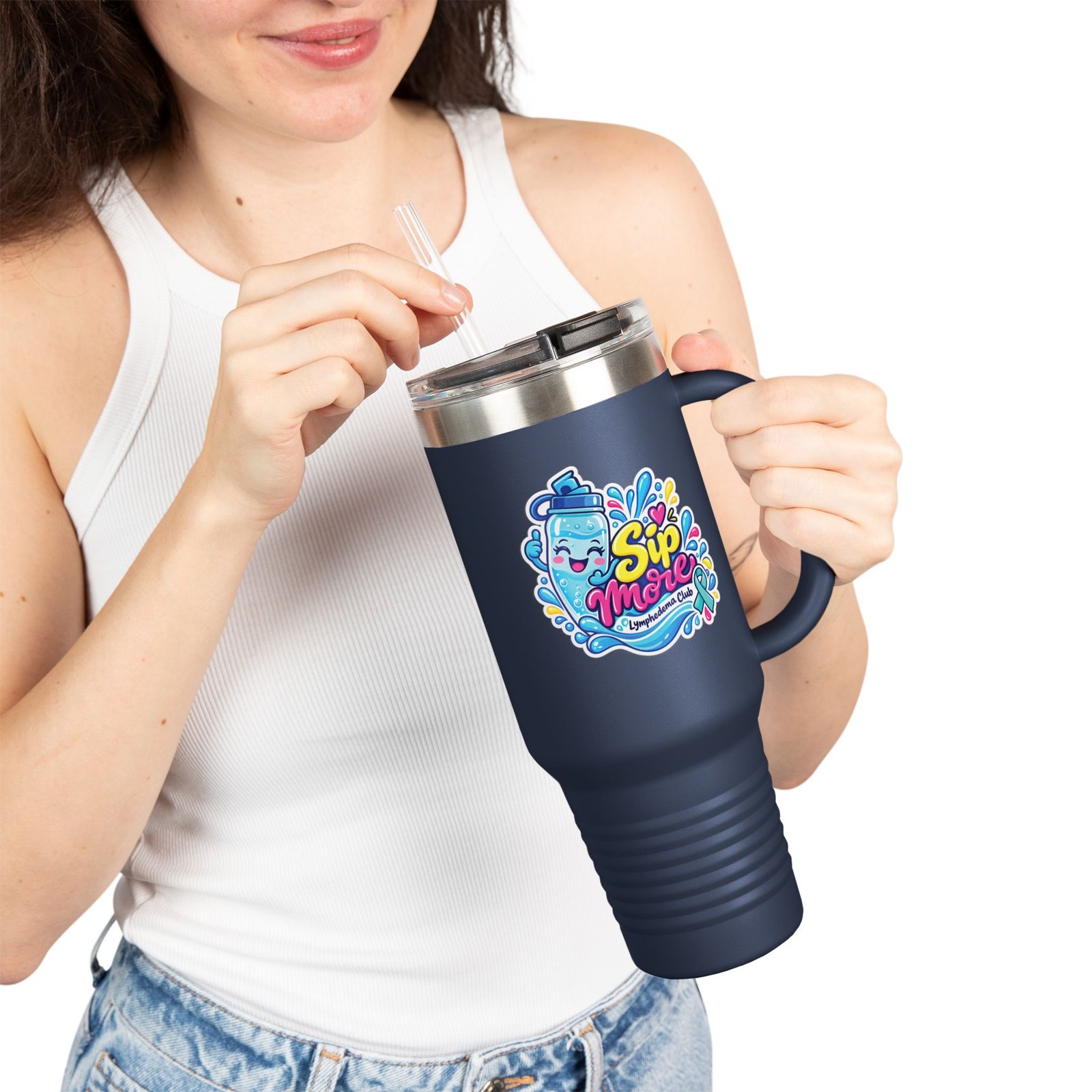 40oz Insulated Travel Mug - Colorful 'Sip More' Water Bottle Design - Image 4