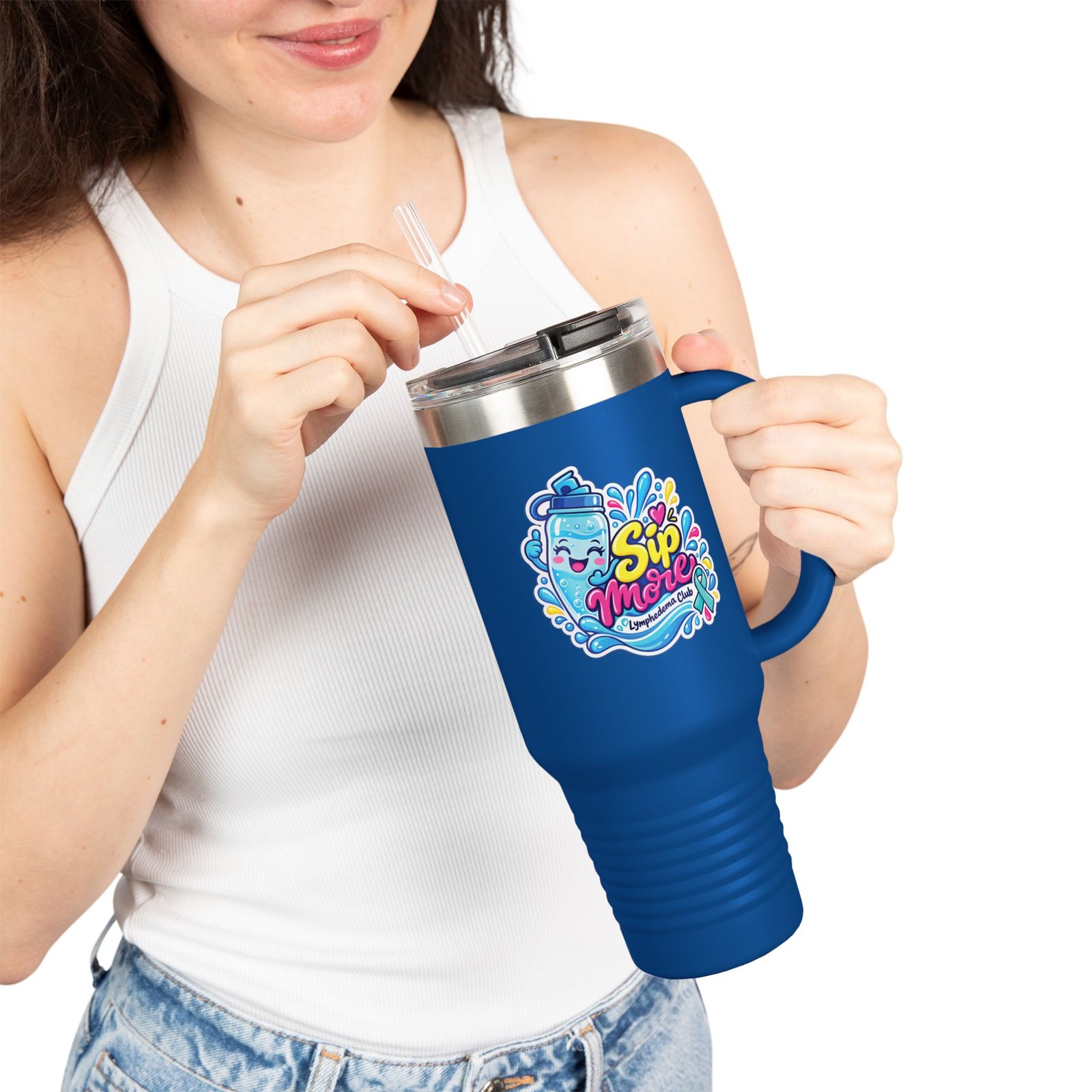 40oz Insulated Travel Mug - Colorful 'Sip More' Water Bottle Design - Image 5