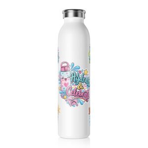 Hydrate & Celebrate Slim Water Bottle - Stickers Look