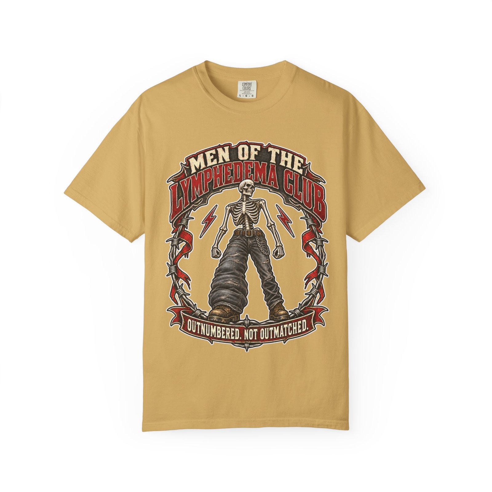 Lymphedema Club Graphic T-Shirt — "Men of the Lymphedema Club: Outnumbered, Not Outmatched" - Dark Colors - Image 3