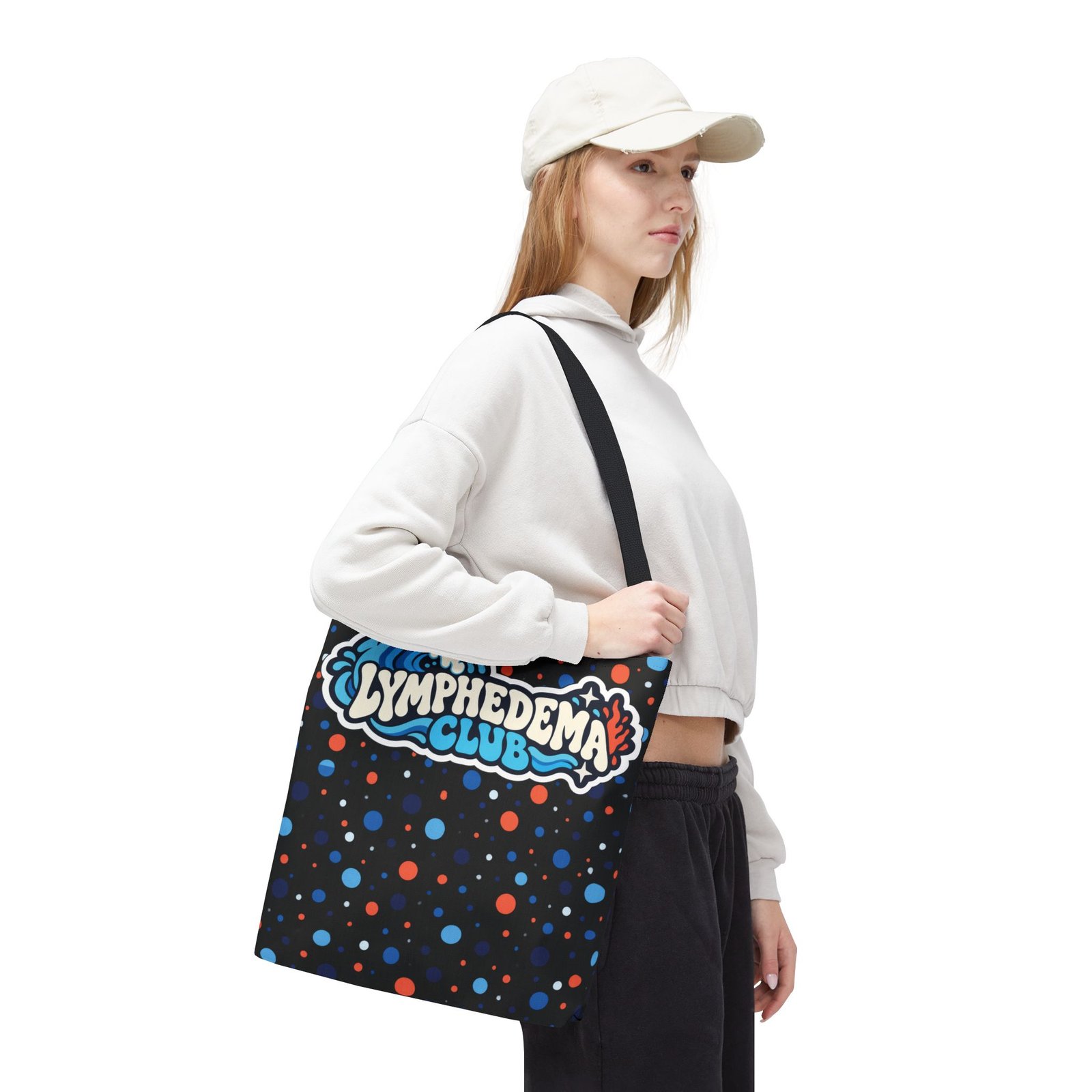 Lymphedema Club Tote Bag – Support Awareness - Colorful Polka Dot Design - Image 3